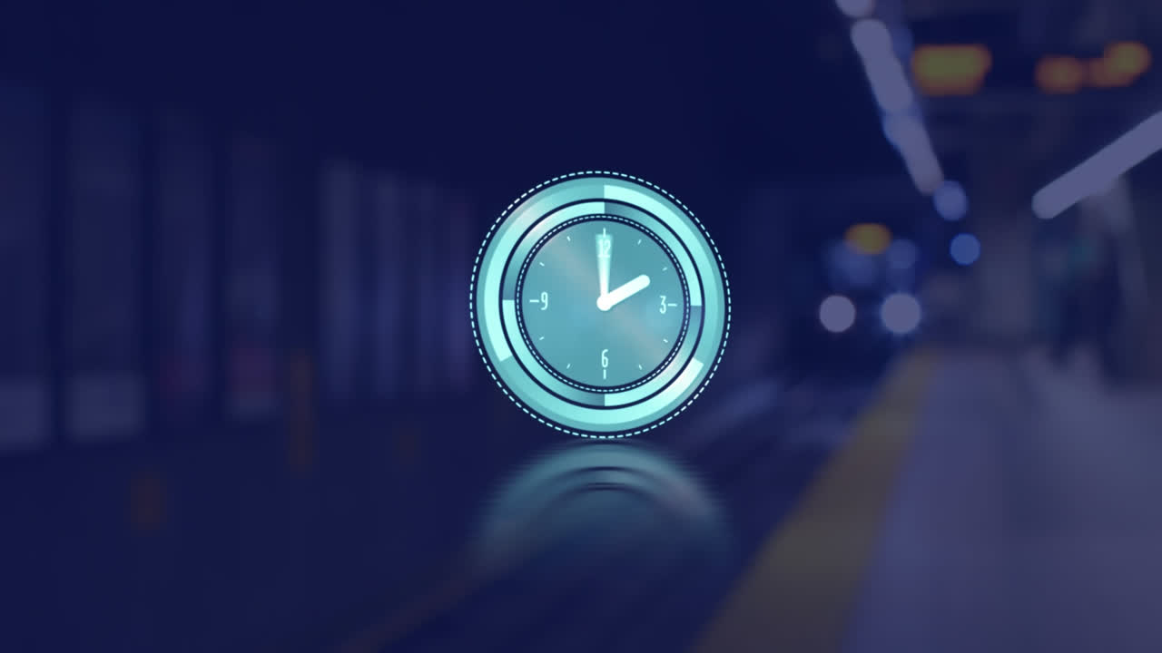 Animation of clock moving fast over train
