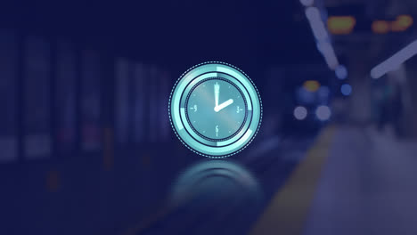 animación del reloj moviéndose rápidamente sobre el tren