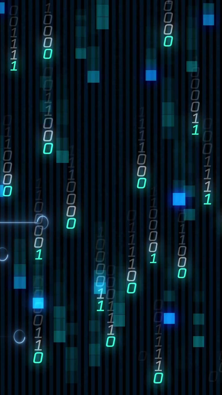 Animation of data processing and binary coding on black background