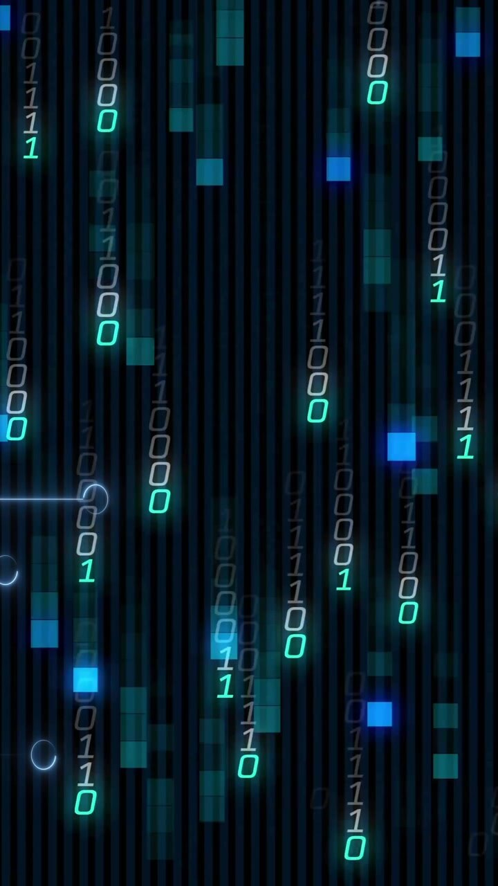 Animation of data processing and binary coding on black background