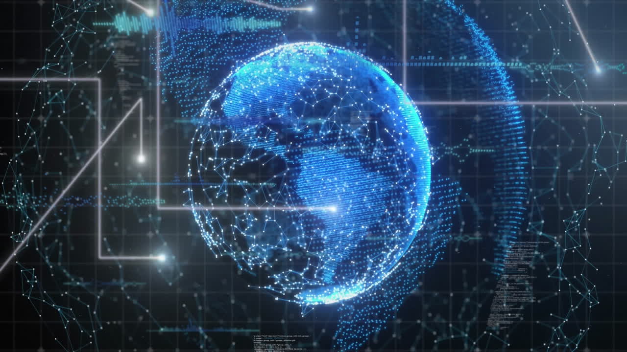 Animation of connections and data processing over globe
