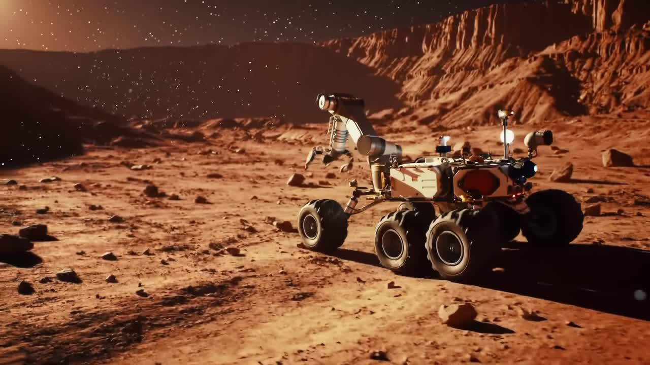 Exploring the Red Planet: A State-of-the-Art Rover Maneuvers Through the Martian Landscape, Capturing Key Data to Unravel Mysteries of Mars' Terrain and History