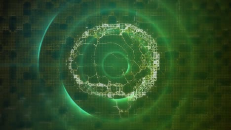 Animation-of-digital-brain-over-green-circles-and-squares