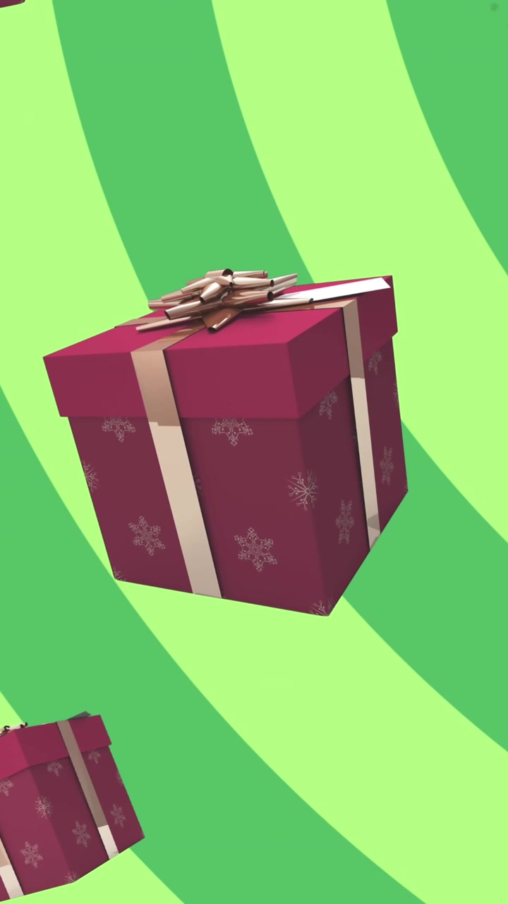 Animation of presents falling at christmas on green background