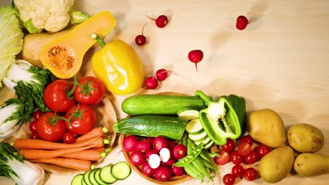 assorted vegetables arranged neatly on wooden surface