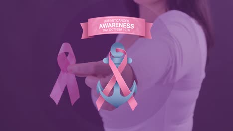 Animation-of-breast-cancer-awareness-text-over-caucasian-woman