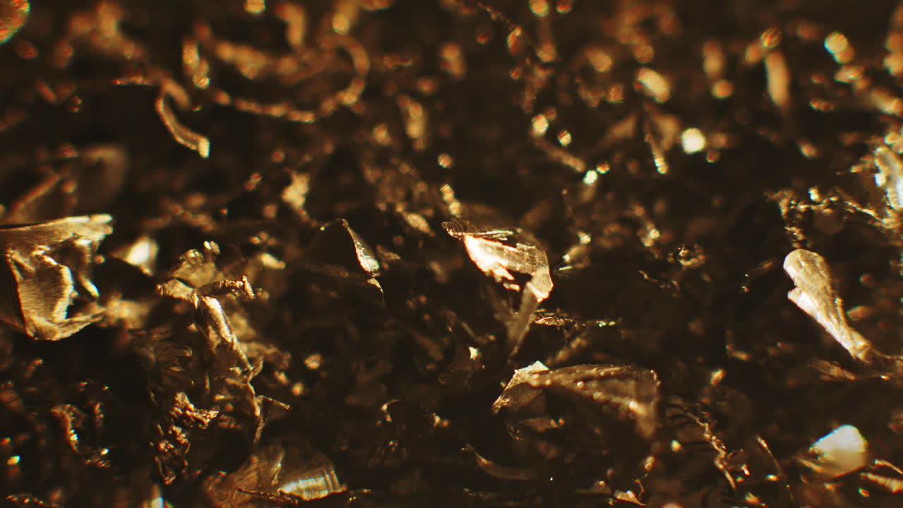 Golden color metal fillings macro shot