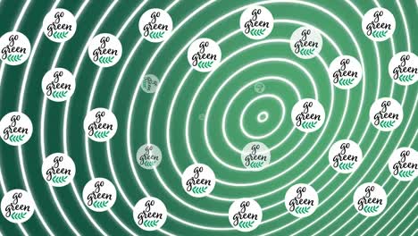 animatie van bollen en cirkels met go green op spiraalgroene achtergrond