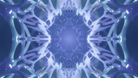 flying through abstract neon symmetrical organic tunnel. seamless loop 4k.