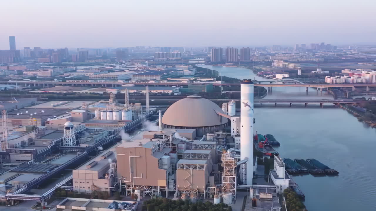 Environment generation factory power plant chimneys landscape, industrial area. Close-up of a smoking chimney. Old large thermal power plant. The production of electricity from coal pollutes the air.