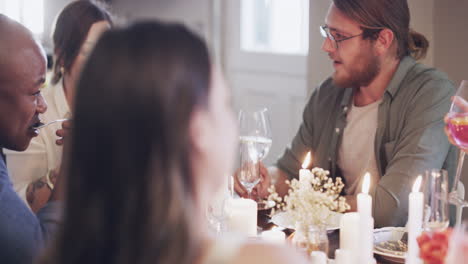 Portrait-woman,-friends-and-dinner-party