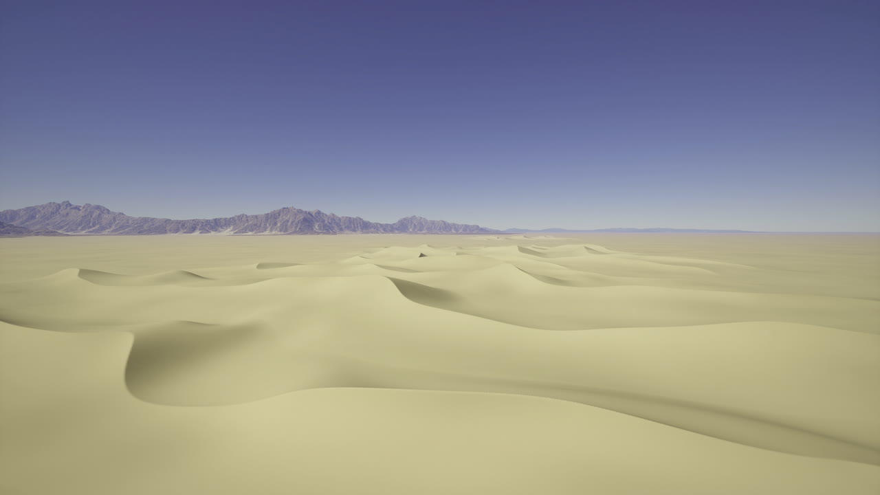 Vast desert landscape showcasing soft sand dunes under a clear blue sky