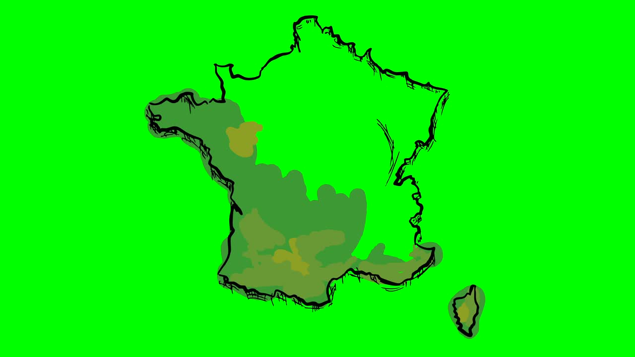 France drawing colored map on green screen isolated whiteboard