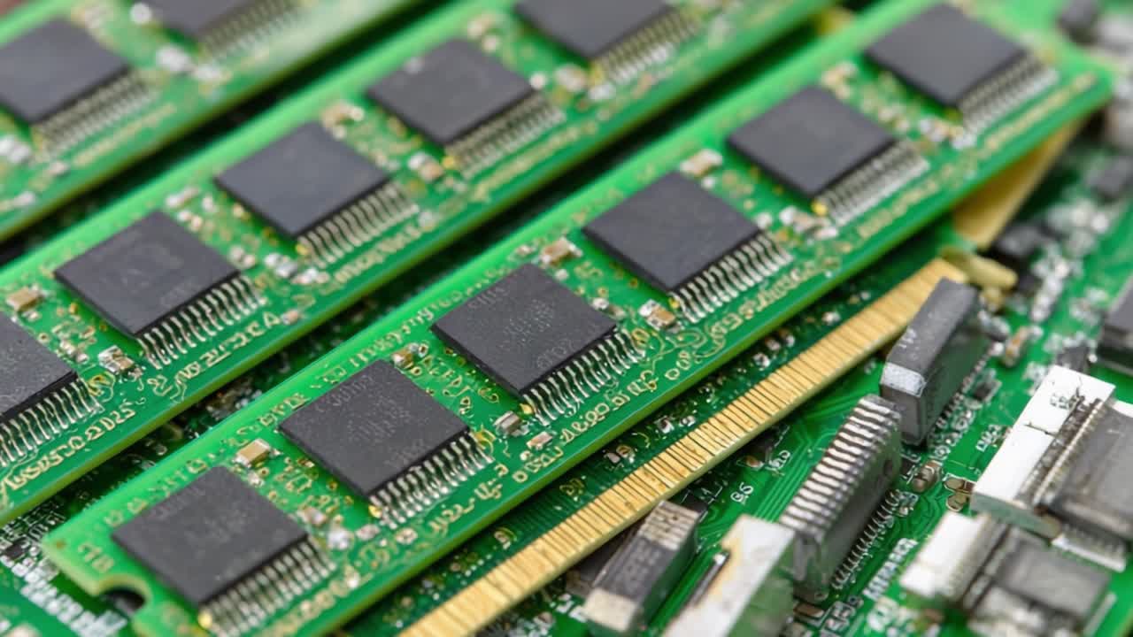 A Close-Up View of Computer Memory Modules Highlighting the Intricate Design and Components of RAM Used in Modern Computing Technologies