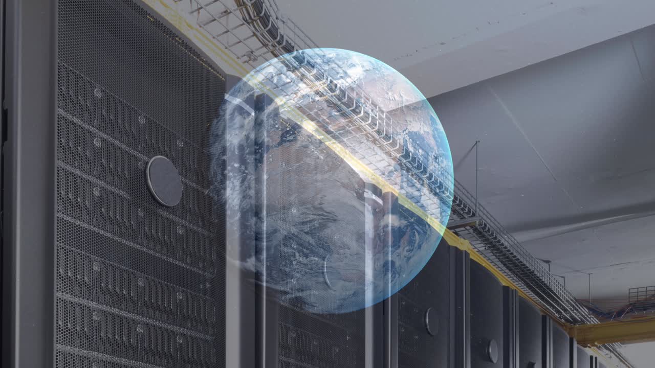 Animation of globe over server room
