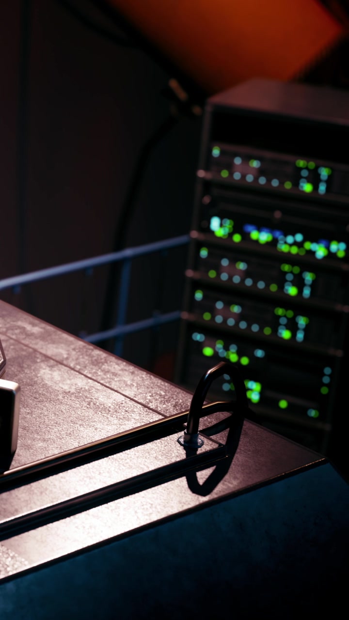 Technology setup in a data center with servers and equipment visible