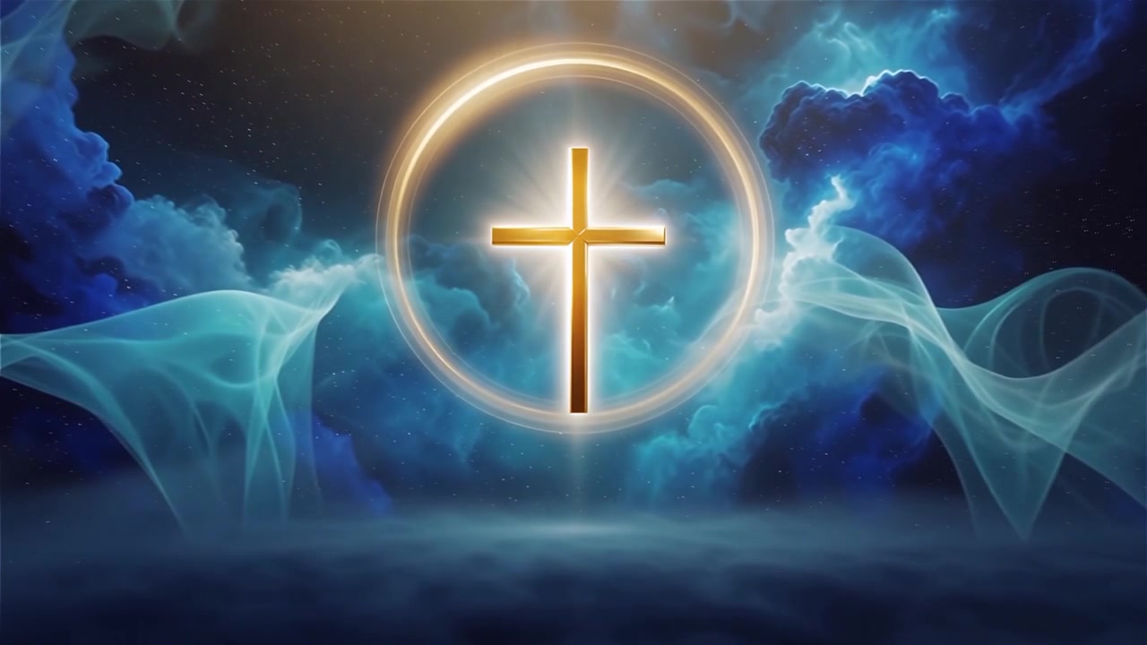 Croce Cristiana Luce Celestiale Sfondo per il Culto.