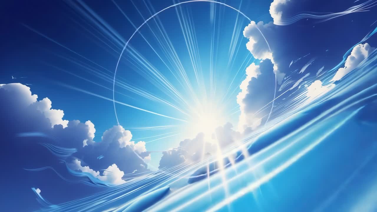 A bright sky with clouds and sunlight