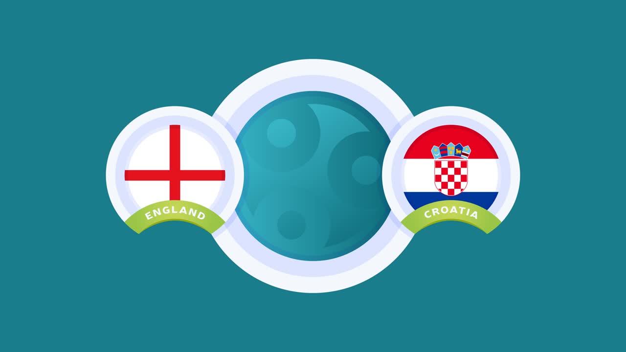 잉글랜드 vs 크로아티아 경기 축구 비디오 애니메이션 축구 2020 챔피언십 경기 폴에 국가 발 대 팀 인트로 스포츠 배경, 경쟁 4k 애니메이션