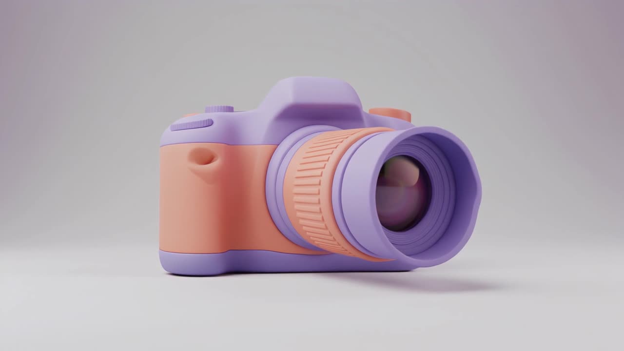 Animazione di fotocamera digitale 3D color pastello con obiettivo estensibile