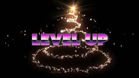 Animation-of-level-up-text-and-stars-on-black-background