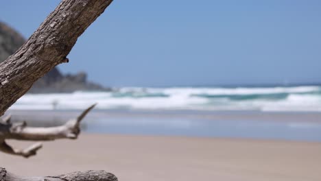 static beach scene with waves and clear sky