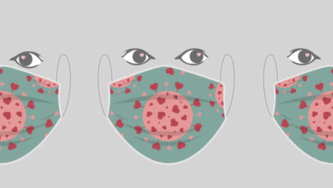 covid lockdown love valentines face mask, virus cell heart animation, looping video