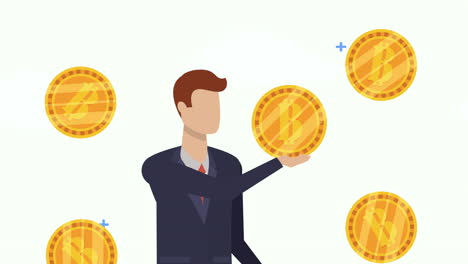 joven empresario con carácter de bitcoins