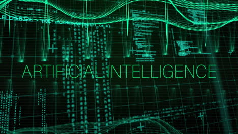 animación de texto de inteligencia artificial con procesamiento de datos sobre un fondo oscuro