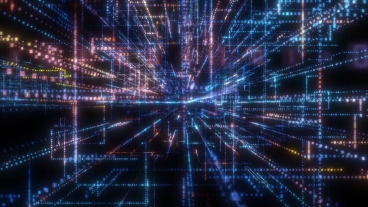 Tunnel digitale 3D di Big Data. Sfondo concettuale tecnologico.