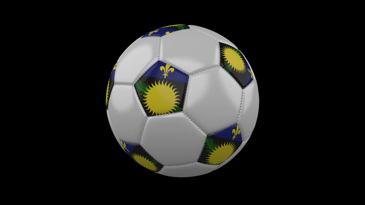 pelota de fútbol con bandera de guadeloupe, 4k con alfa, bucle