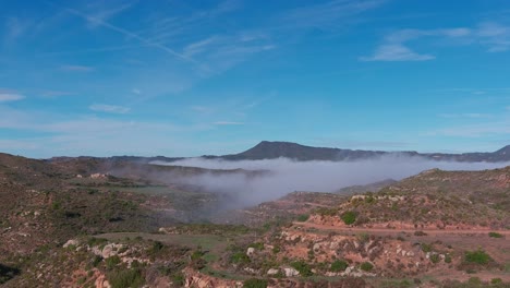 Aerial-view-of-Forest-of-Crosses-near-montserrat-on-sunny-day,-Catalonia