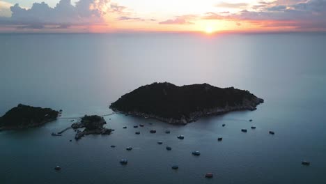 aerial sunset of nang yuan island, koh tao island in gulf of thailand