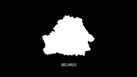 digital revealing and zooming in on belarus country map alpha video with country name revealing background | belarus country map and title revealing alpha video for editing template conceptual