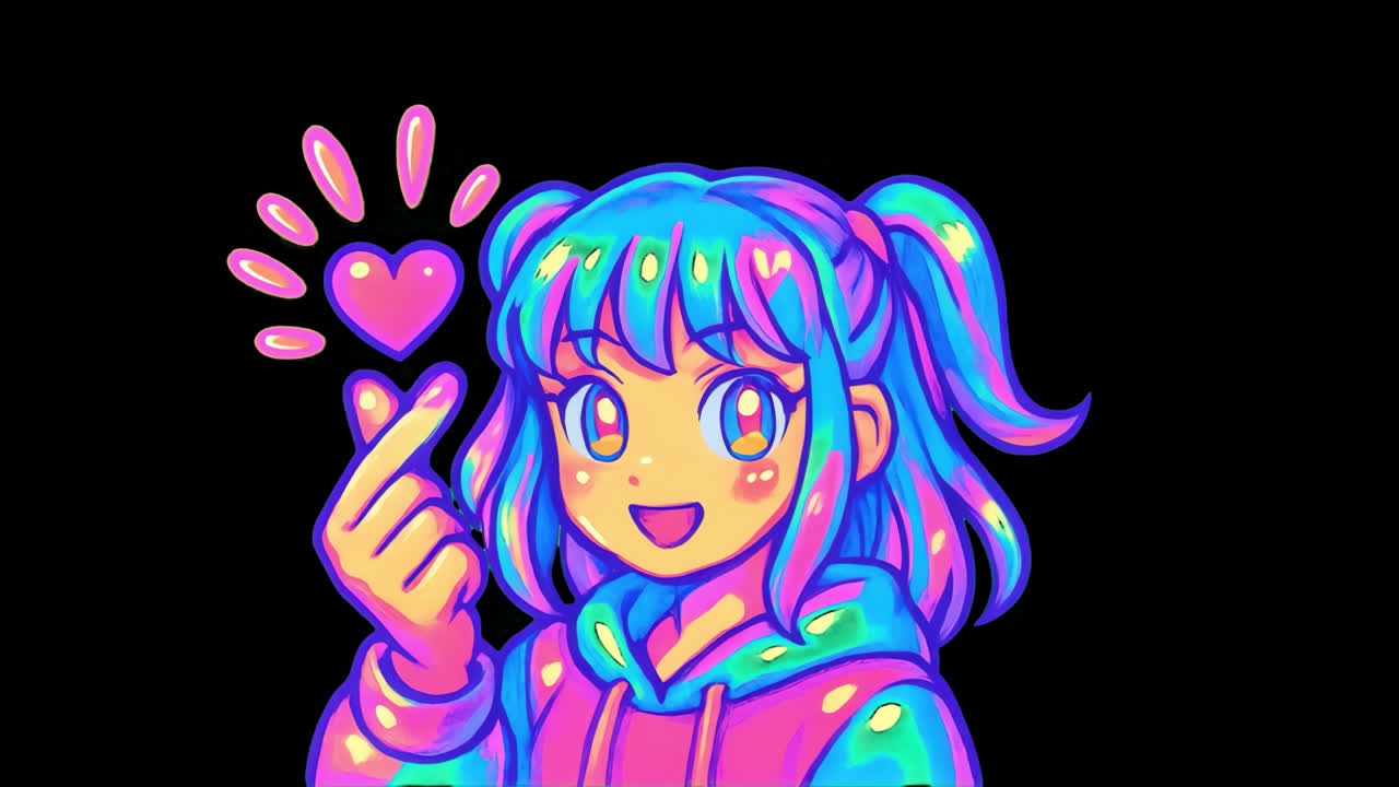 Anime girl sending love with colorful digital art