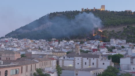 forest fire on the slopes of jaén castle, andalusia