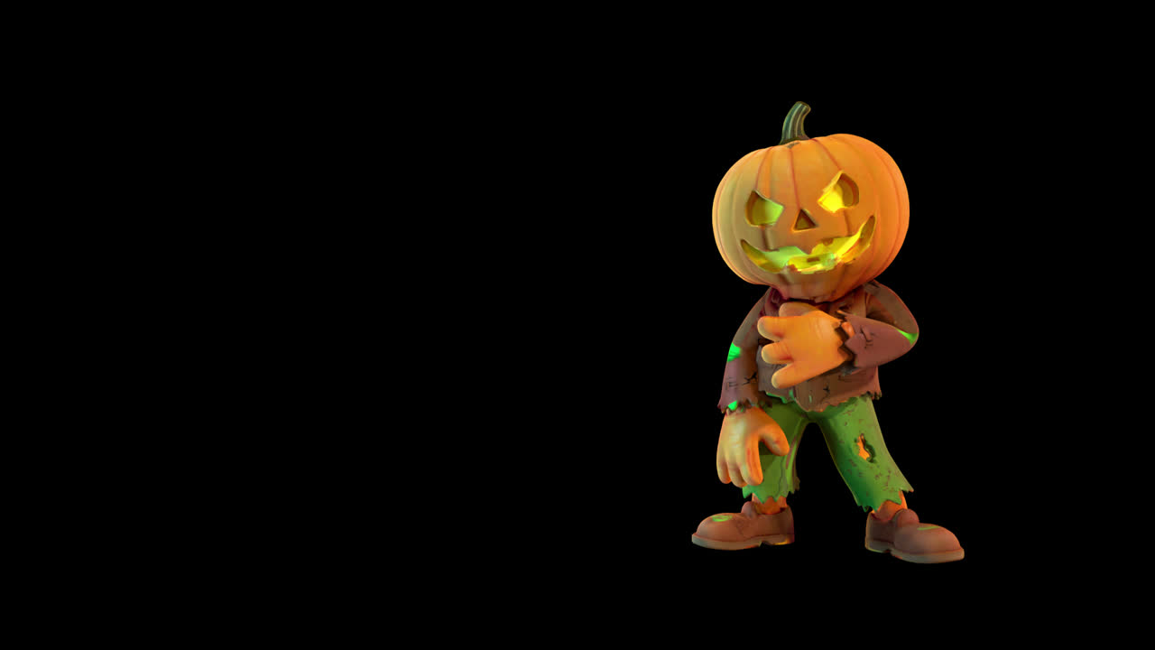 Personaggio zucca di Halloween animato che esegue una danza spettrale