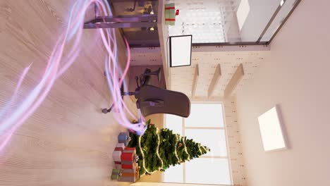 Modernes-Heimbüro-Mit-Computer-Und-Weihnachtsdekorationen---Vertikale-3D-Innenarchitektur