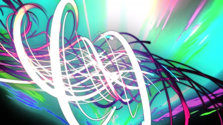 Animation of spinning spiral moving in seamless loop over light trails