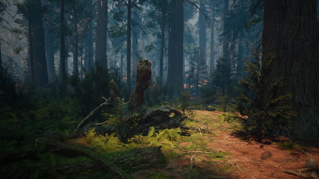 Misty Redwood Forest Scene