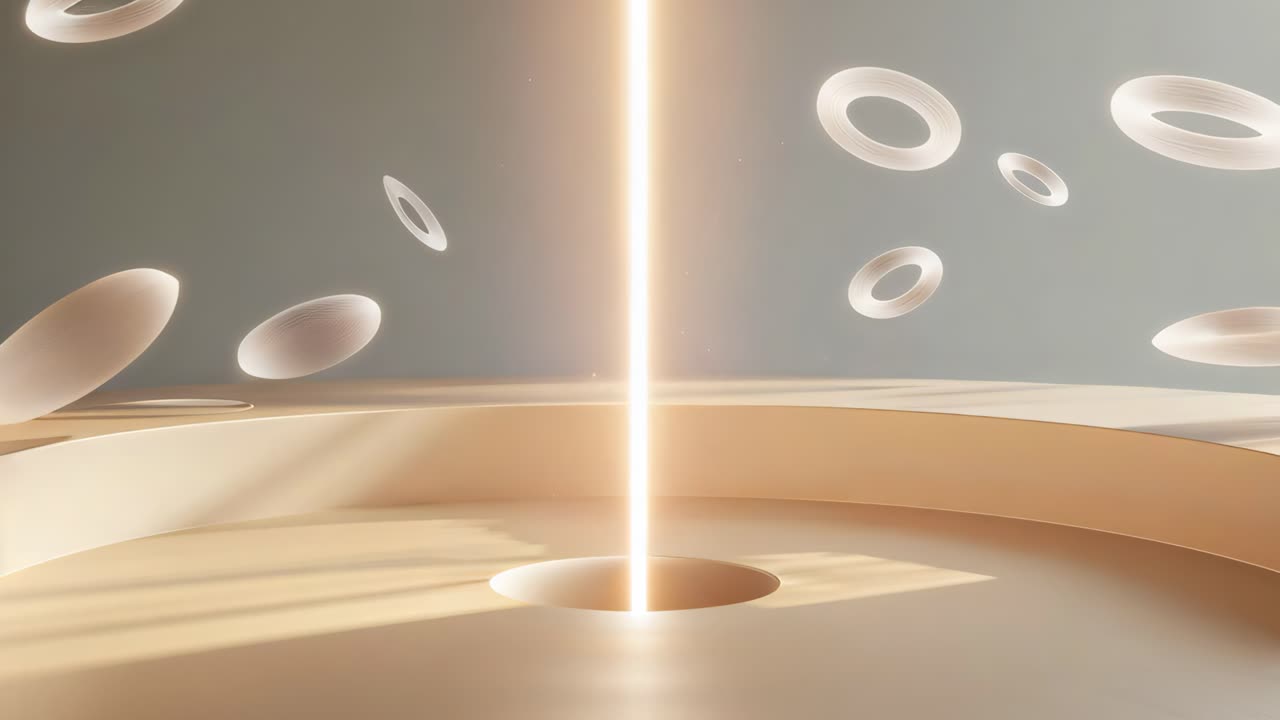 Abstract Futuristic Light Beam with Floating Circles