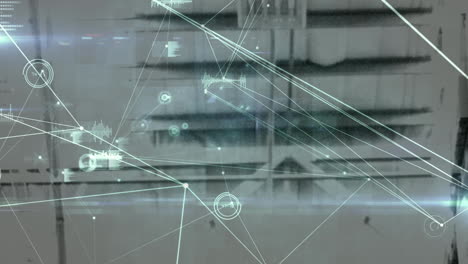 animation of networks of connections over industrial interiors