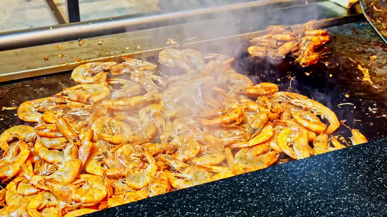 Cooked shrimps king prawns at all inclusive resort in Sharm El-Sheikh, Egypt