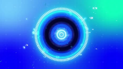 animation of scope scanning and data processing over blue background