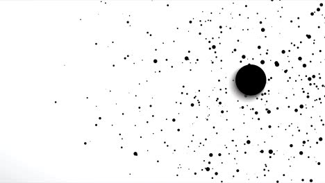 abstract animation. black dots halftone in the form of a circle and a large black button in the center leave and scatter chaotically.