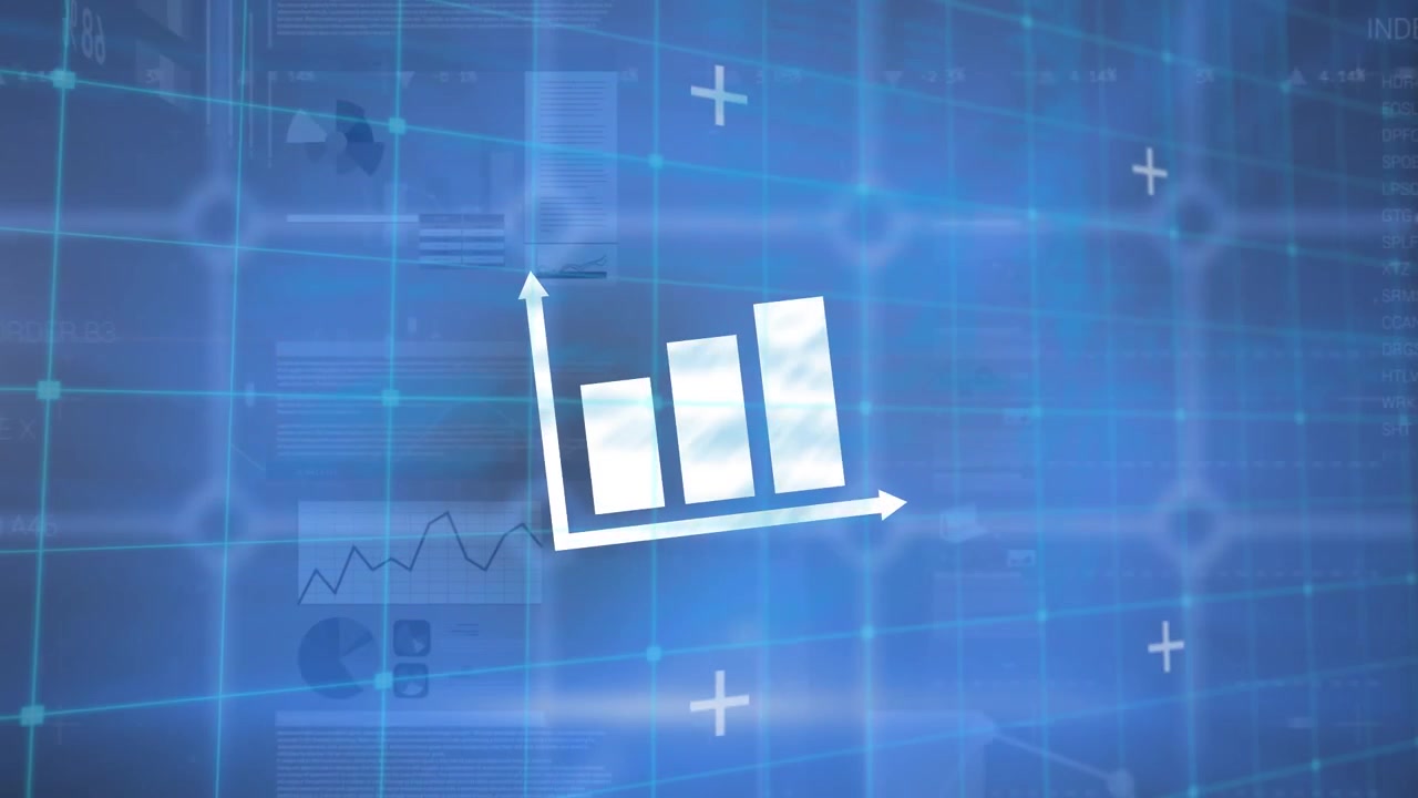 Animation of data processing over blue background