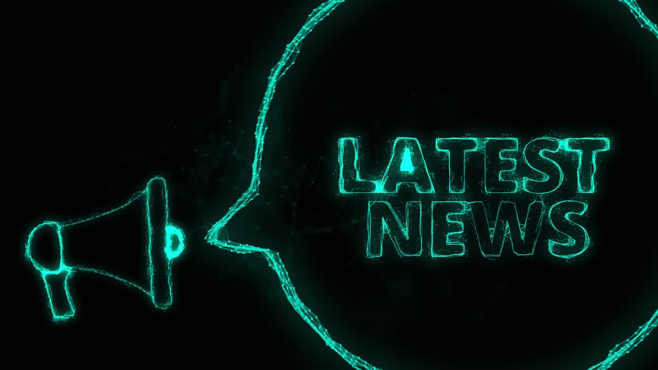 estandarte de megáfono con burbuja de habla y texto últimas noticias. estilo plexus de puntos y líneas brillantes verdes