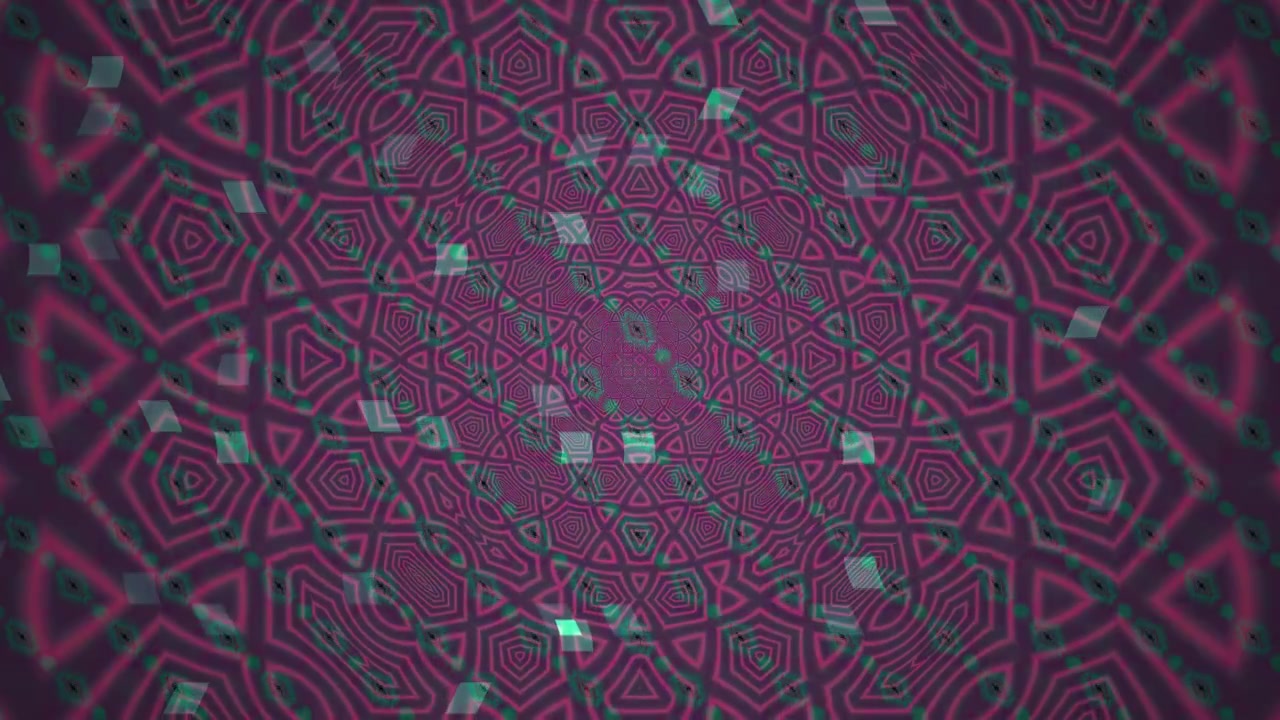 Abstraktes geometrisches Kaleidoskopmuster mit schwebenden türkisfarbenen Quadraten