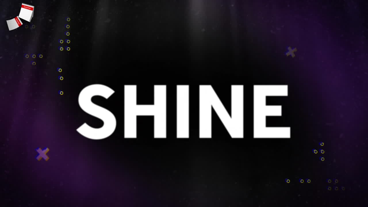 Animation of shine text, markers and glowing light spots moving over black background