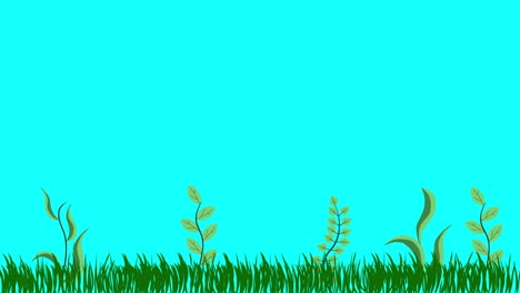 animación de hierba en pantalla azul diseño plano de tecla de croma, elemento de bucle